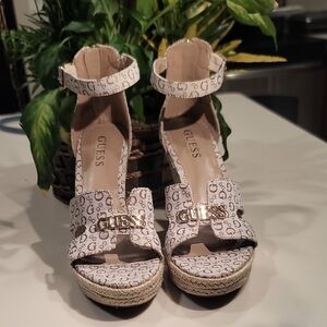 Guess Cream Espadrille Wedge Shoes